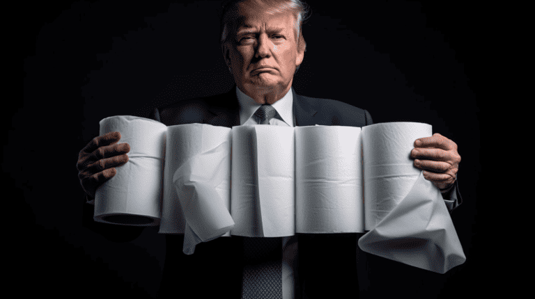 Donald Trump om to tørk dassrull, by Midjourney